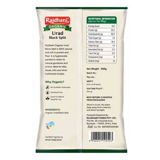 Organic Rajdhani Urad Black Split 500g