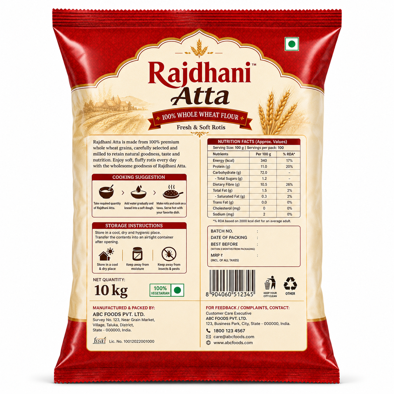 Rajdhani Chakki Fresh Atta 10 kg – Whole Wheat Flour