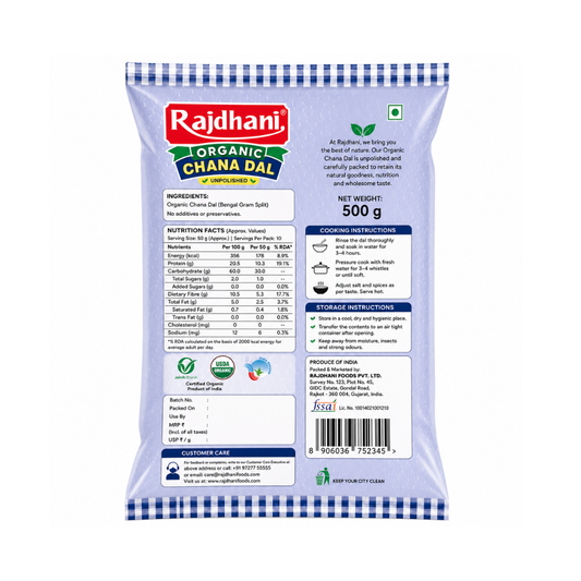 Organic Rajdhani Chana Dal 500g