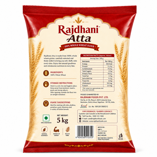 Rajdhani Chakki Fresh Atta (Whole Wheat Flour) - 5 kg