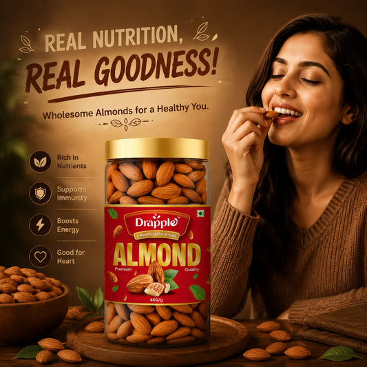 Drapple Premium Almonds – Healthy Crunchy Almond Nuts (450g Jar)